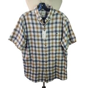 ROWN Brown Red Plaid PAIR Men's Short Sleeve Button Up Shirts NEW Large